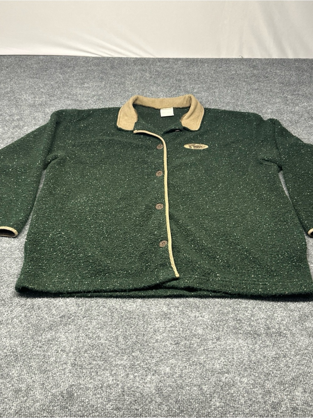 Women's Green Speckled Crew Sweater with Contrast Collar